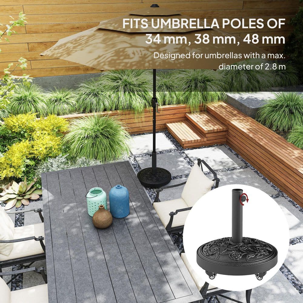 Black Powder Coated Concrete Patio Umbrella Base with Wheels