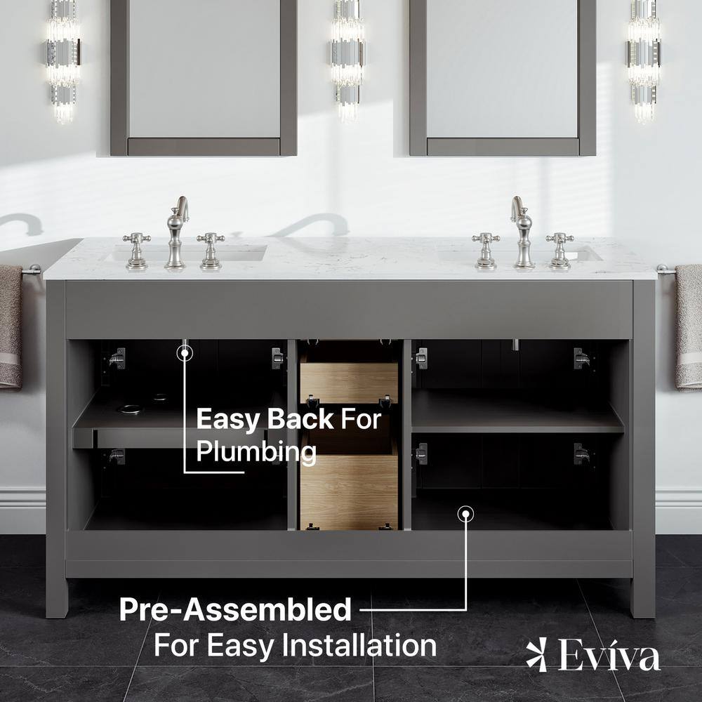 Artemis 60" Gray Double Sink Vanity with Carrara Top