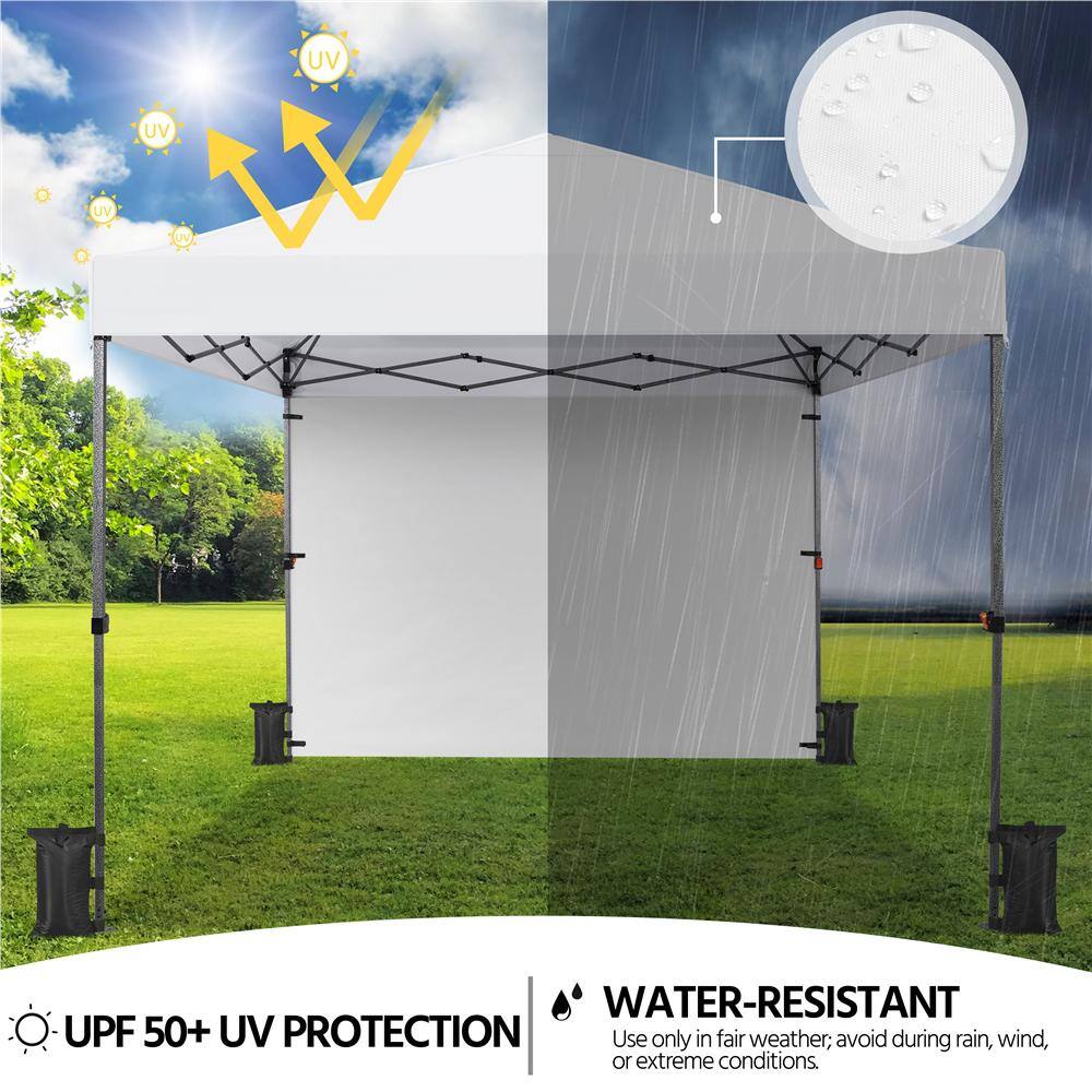 White Adjustable Height Pop-Up Canopy Tent with Sidewall
