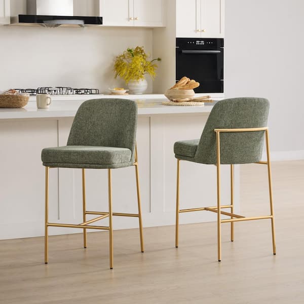 Monae 38.2 in. H Moss Green Metal Counter Stool with Fabric Seat for Dining Room(Set of 2)