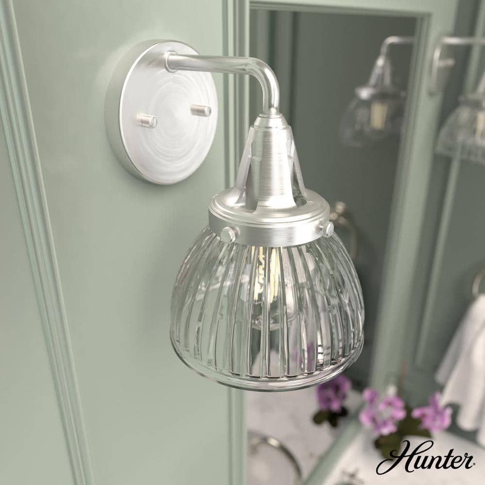 Cypress Grove 1 Light Brushed Nickel Wall Sconce with Clear Holophane Glass Shade Bathroom Light price history on PriceWatchPro