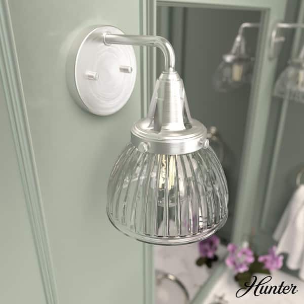 Hunter Cypress Grove 1 Light Brushed Nickel Wall Sconce with Clear Holophane Glass Shade Bathroom Light