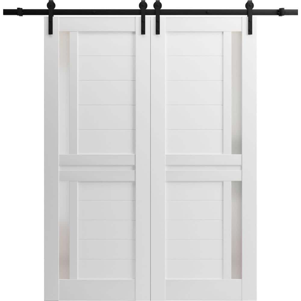 Assemble Required 18 in. x 80 in. 2-Panel Frosted Glass White Solid Wood Sliding Barn Door with Hardware Kit price history on PriceWatchPro