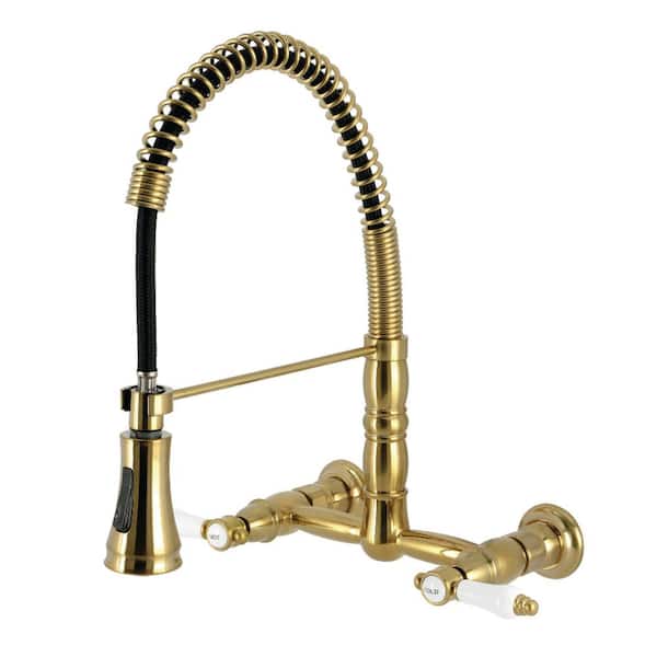 Bel-Air 15.94 in. H 2-Handle Wall Mount Standard Kitchen Faucet in Brushed Brass