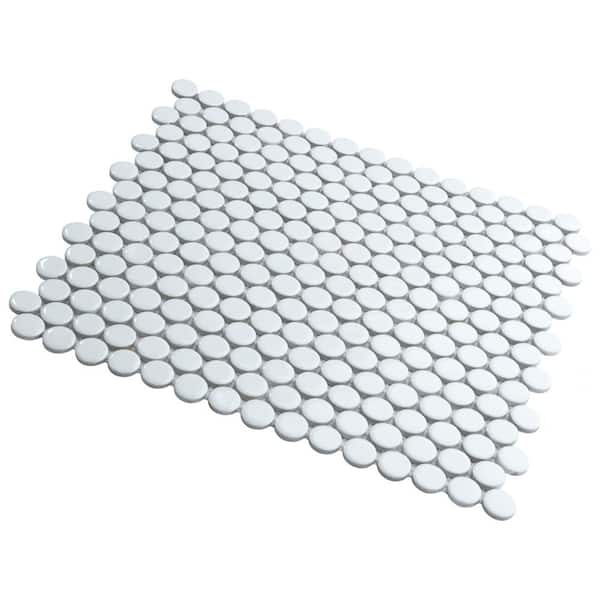 Merola Tile Hudson Penny Round Glossy White 12 in. x 12-5/8
