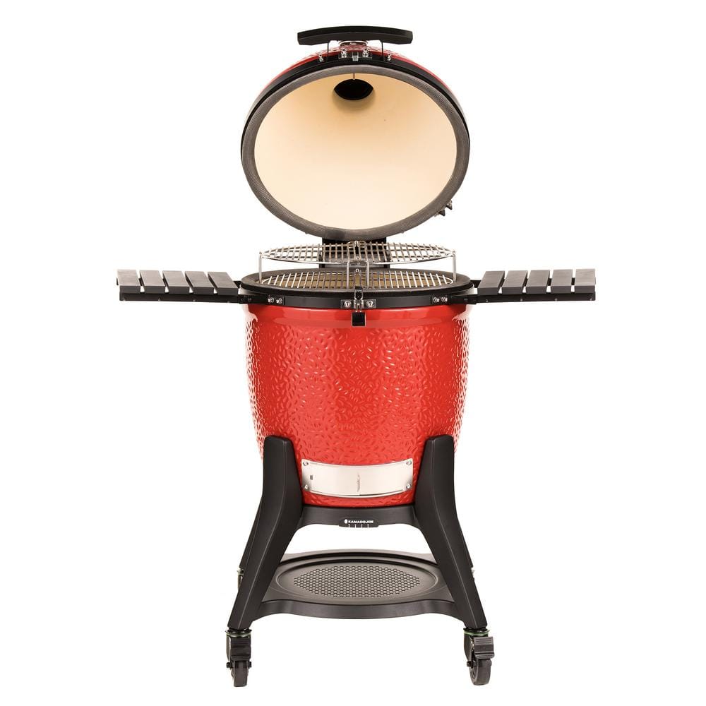Classic Red 18-inch Ceramic Charcoal Grill with Cart and Shelves