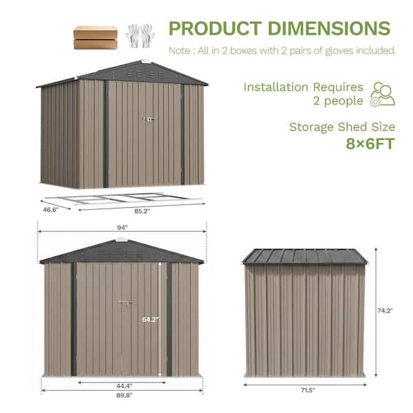Patiowell 8 ft. W x 6 ft. D Frame Included Outdoor Storage Metal