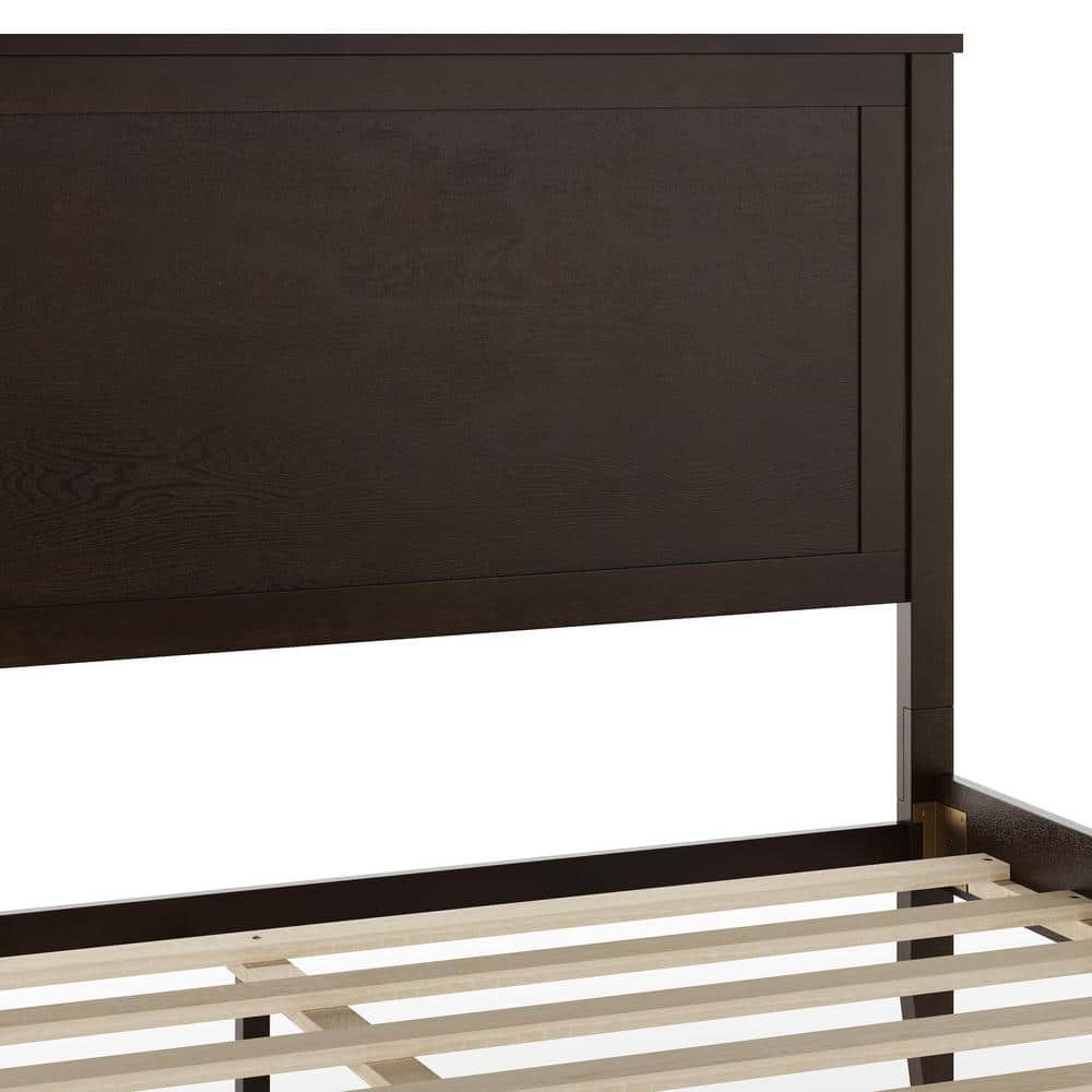 Dark Brown Queen Wooden Platform Bed with Headboard and Footboard