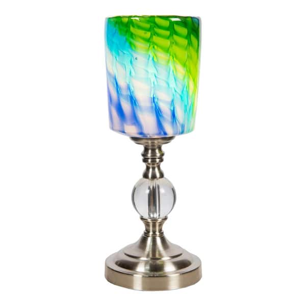Dale Tiffany 13.5 in. Tall Summerland Hand Blown Art Glass Brushed Nickel Finish Accent Lamp