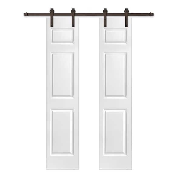 CALHOME 36 in. x 84 in. 6 Panel Primed White Composite Double Sliding Barn Door with Hardware Kit