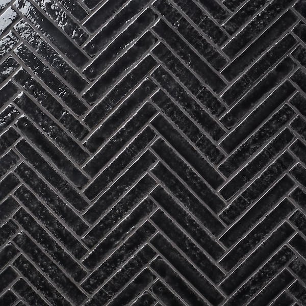 Virtuo Coal Black 1.45 in. x 9.21 in. Polished Crackled Ceramic Subway Wall Tile (4.65 sq. ft./Case)