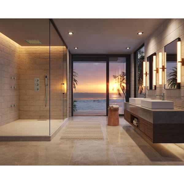 Full Spectrum LED 12 in. Triple Handle 5-Spray Ceiling Mount Shower Faucet 2.5 GPM with High Pressure in Brushed Nickel
