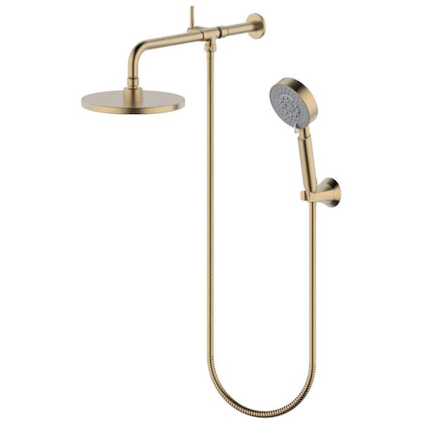 UPIKER Single-Handle 5-Spray 1.8 GPM Shower Faucet with 8 in. Wall Mount Dual Round Shower Head in Brushed Gold