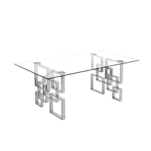 Rosa 47 in. Silver Rectangle Tempered Glass Top Coffee Table with Stainless Steel Base