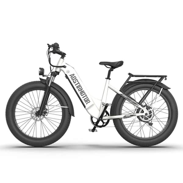 26 in. Adults White Fat Tire Electric Bike