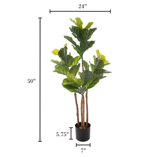 Earth Worth 50 in. Artificial Fiddle Leaf Tree - Potted Faux Floor Plant with Natural Looking Greenery
