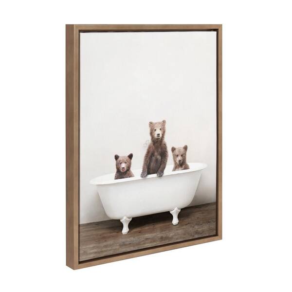 Sylvie "Three Little Bears in Vintage Bathtub" by Amy Peterson Art Studio Gold Framed Art Print 18 in. x 24 in.