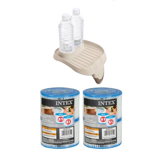 Intex 4.2 in. Attachable Cup Holder/Refreshment Tray and Type S1 Pool Filters (2-Pack)