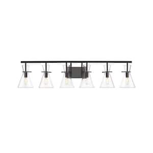 Colden 45 in. 6-Light Matte Black Vanity Light with Clear Glass Shade