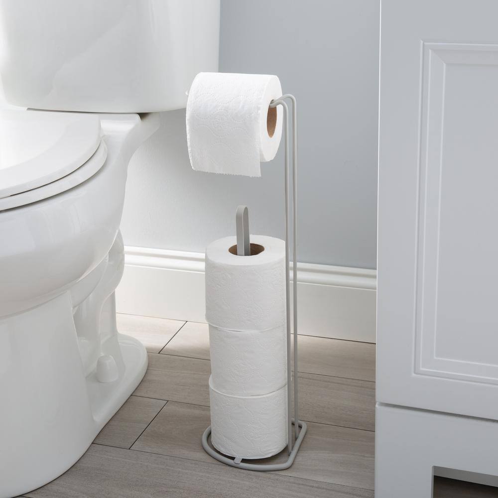 Gray Slim Steel Freestanding Toilet Paper Reserve and Dispenser