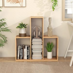 33 in. Tall Natural Engineered Wood 3-Shelf Accent Bookcase with Anti-Toppling Device Freestanding Convex