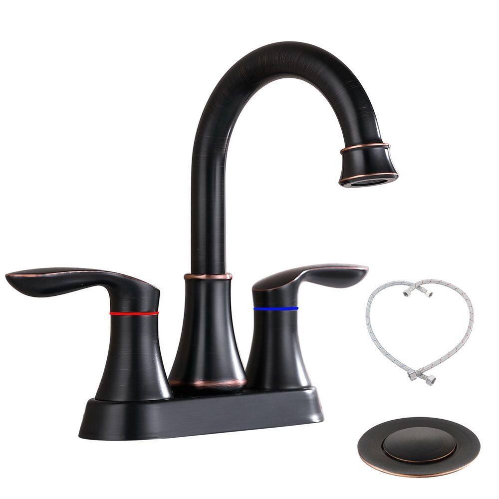 Flynama 4 in. Centerset Double Handle Oil Rubbed Bronze Bathroom Faucet