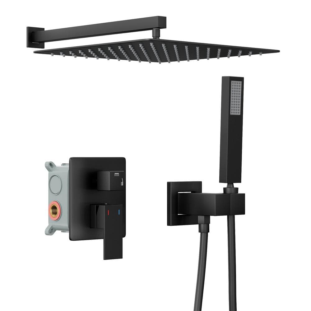 2-Spray Patterns with 2.0 GPM 12 in. Wall Mount Dual Shower Head Hand Shower Faucet in Matte Black price history on PriceWatchPro