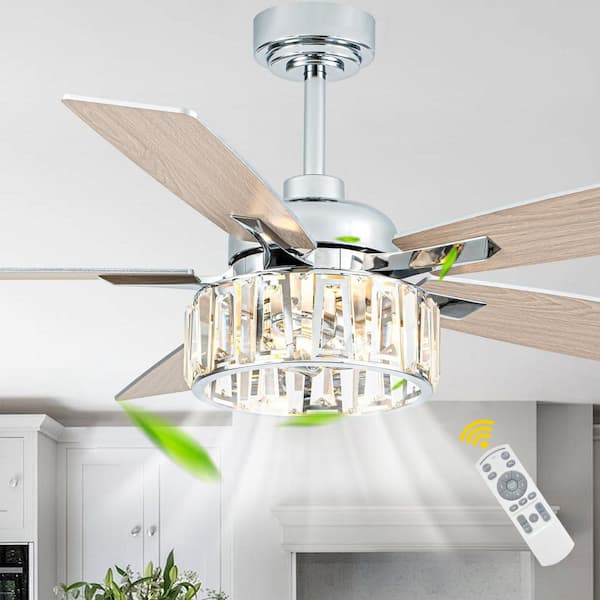 Oaks Aura Birch 52in.Modern Elegant Silent Chrome Glam Crystal