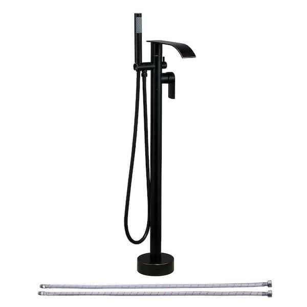 Single-Handle Freestanding Tub Faucet with Hand Shower, Waterfall Floor Mount Bathtub Filler in Oil Rubbed Bronze
