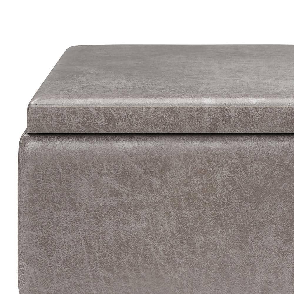 Owen Mid Century Modern Distressed Grey Storage Ottoman with Tray Top