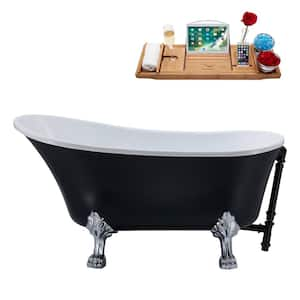 55 in. Acrylic Clawfoot Non-Whirlpool Bathtub in Matte Black With Polished Chrome Clawfeet And Matte Black Drain