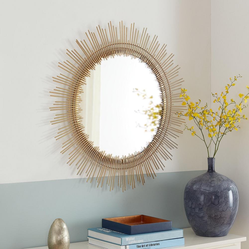 Home Decorators Collection Medium Sunburst Gold Modern Accent Mirror (31  in. Diameter) DC18-12935 R The Home Depot