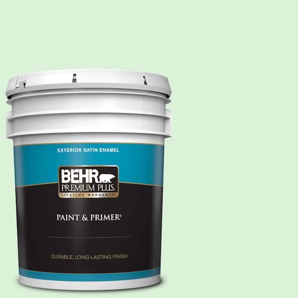 BEHR PREMIUM PLUS 5 gal. #P390-1 Frostini Satin Enamel Exterior Paint & Primer