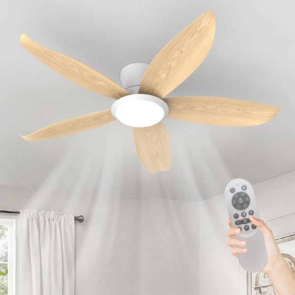JESHUA 42 in. Natural Wood Grain Blades Plug-in ABS Blade Flush Mount Standard Ceiling Fan Light Remote Control Included