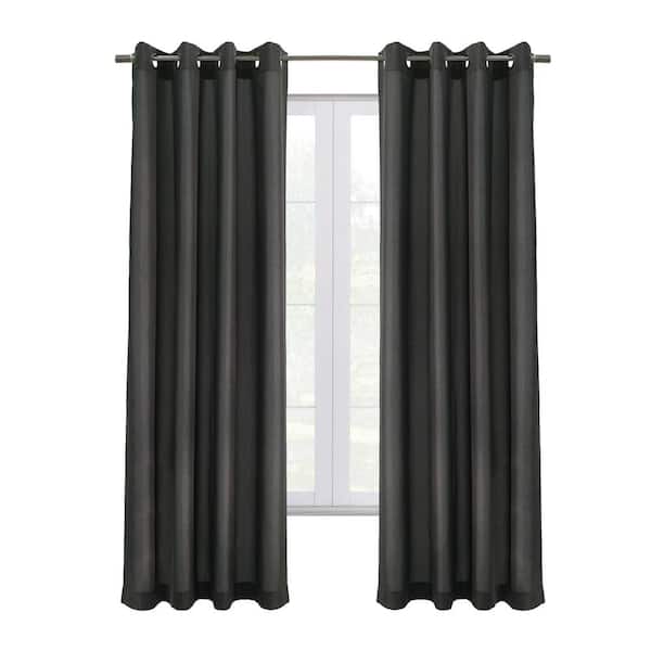 Unbranded Edison Charcoal Polyester Textured 52 in. W x 108 in. L Grommet Indoor Blackout Curtain (Single Panel)