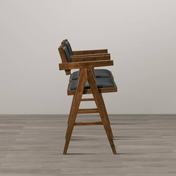 Madison 26 in. Black High Back Wood Counter Stool with Vegan Leather Seat Set of 2