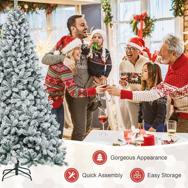 Costway 9 ft. Unlit Premium Snow Flocked Hinged Artificial