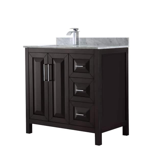 Wyndham Collection Daria 36 in. Single Bathroom Vanity in Dark Espresso with Marble Vanity Top in Carrara White with White Basin
