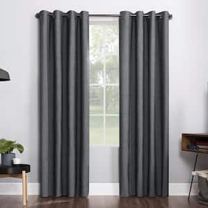 Noir Dimensional Thermal Charcoal Polyester 52 in. W x 96 in. L Grommet 100% Blackout Curtain (Single Panel)