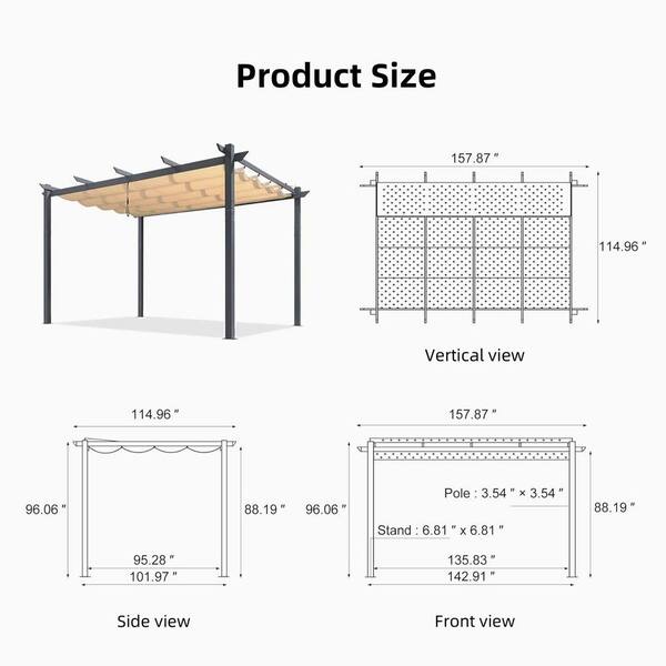 PURPLE LEAF 10 ft. x 13 ft. Dark Gray Aluminum Frame Patio PURPLE LEAF 10 ft. x 13 ft. Dark Gray Aluminum Frame Patio