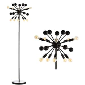 Orbit 10-Light 63 in. Black Modern Sputnik Metal LED Floor Lamp