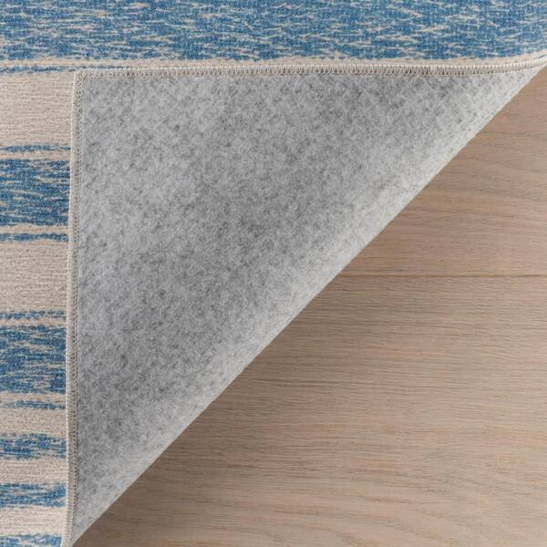 Vion Coastal Striped Machine Washable Blue 3 ft. x 5 ft. Indoor