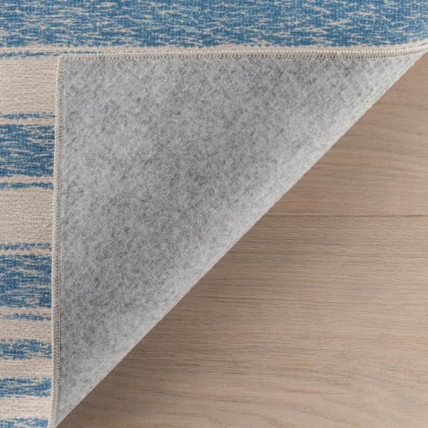 Vion Coastal Striped Machine Washable Blue 5 ft. x 8 ft. Indoor
