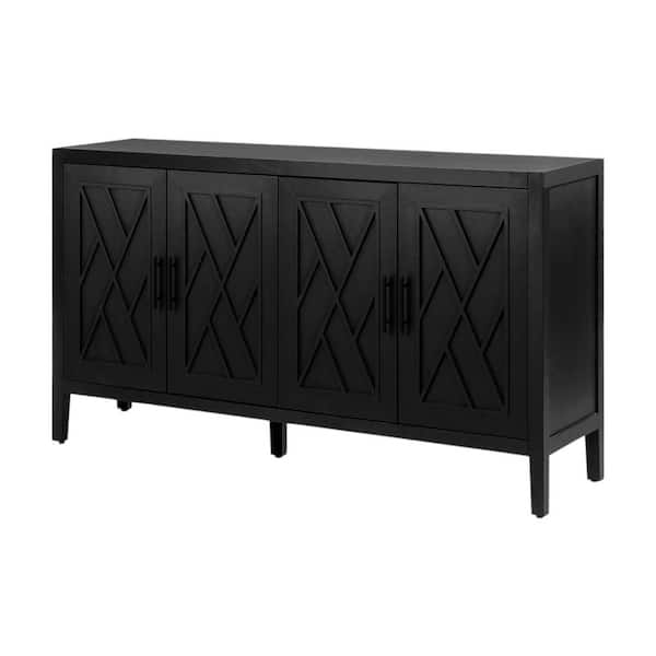 60 in. Black Distressed Sideboard with 4 Doors