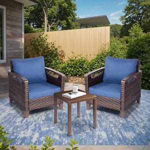 Nyajiah Wicker Outdoor Lounge Chair with Blue Cushions (2-Pack)