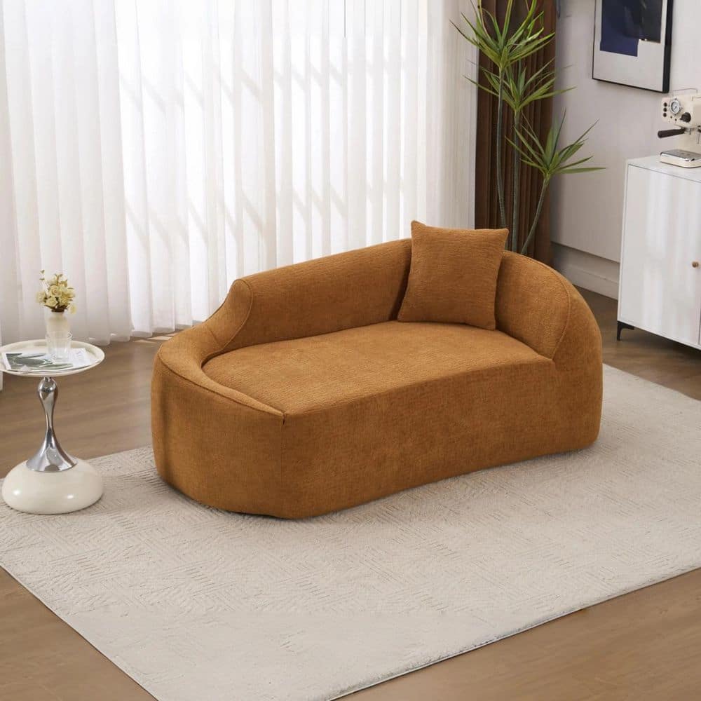 67 in. Flared Arm Chenille Curved Compression Chaise Longue Sofa with Pillow in Orange price history on PriceWatchPro
