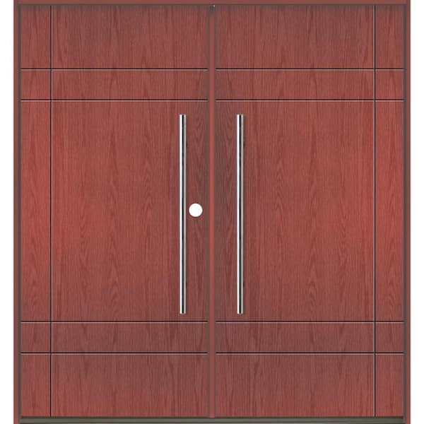 Krosswood Doors SUMMIT Modern Faux Pivot 72 in. x 80 in. Left-Active/Inswing Redwood Stain Double Fiberglass Prehung Front Door