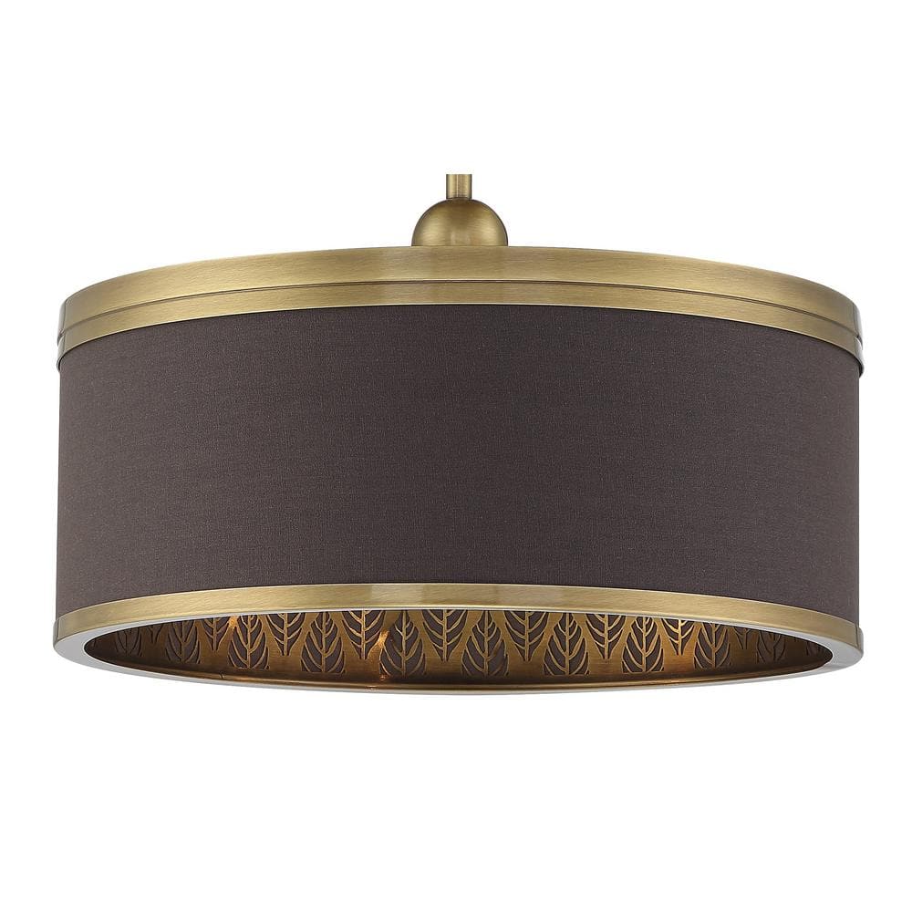 Splendour Aged Antique Brass 4-Light Drum Semi Flush Mount with Chocolate Linen Shade