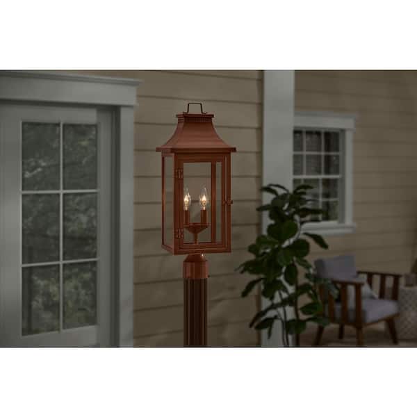 Flaxton 2-Lights 21.5 in. Copper Metal Hardwired Weather Resistant Outdoor Post Light with No Bulbs Included