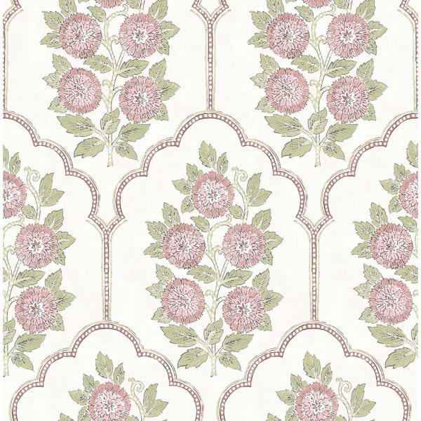 SOCIETY SOCIAL Floral Bazaar Pink Rose Water Peel and Stick Wallpaper Sample